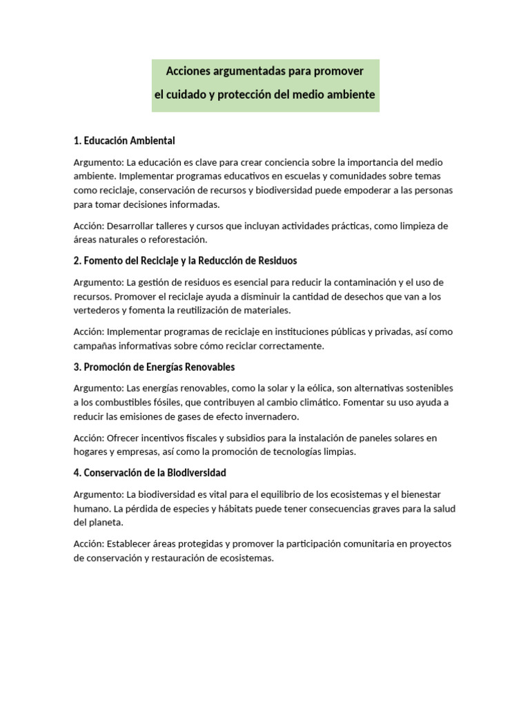 Acciones para Cuidar el Medio Ambiente | PDF | Reciclaje | Residuos