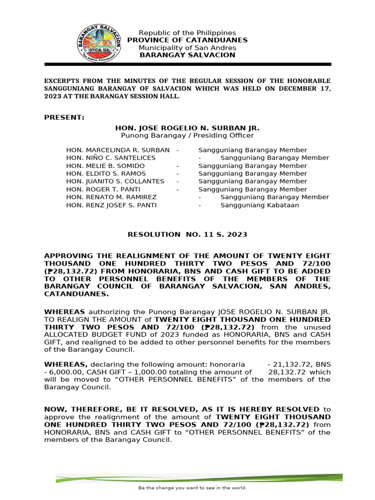 Realignment of Barangay Council Funds | PDF | Philippines