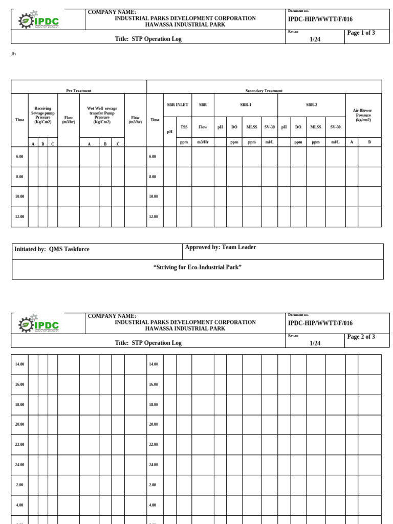 STP Operation Log for Hawassa Park | PDF | Sewerage | Sanitation