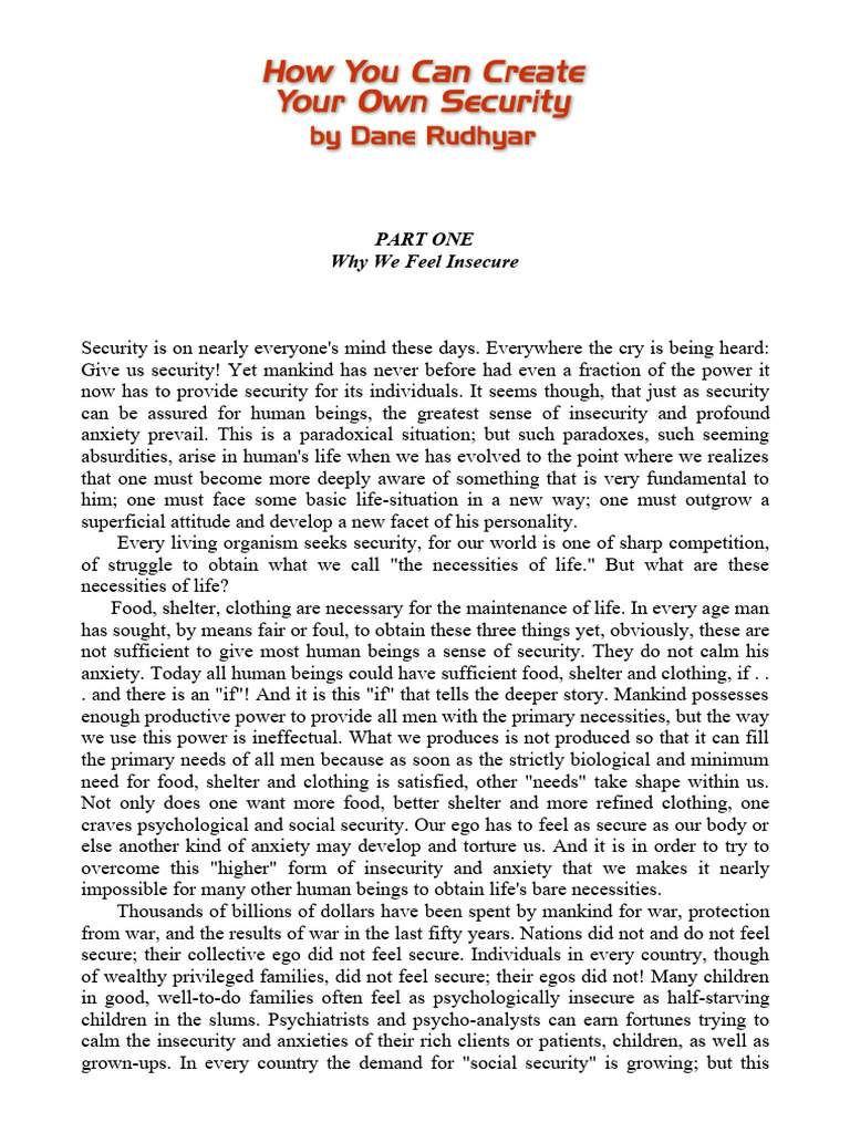 DANE RUDHYAR How You Can Create Your Own Security | PDF