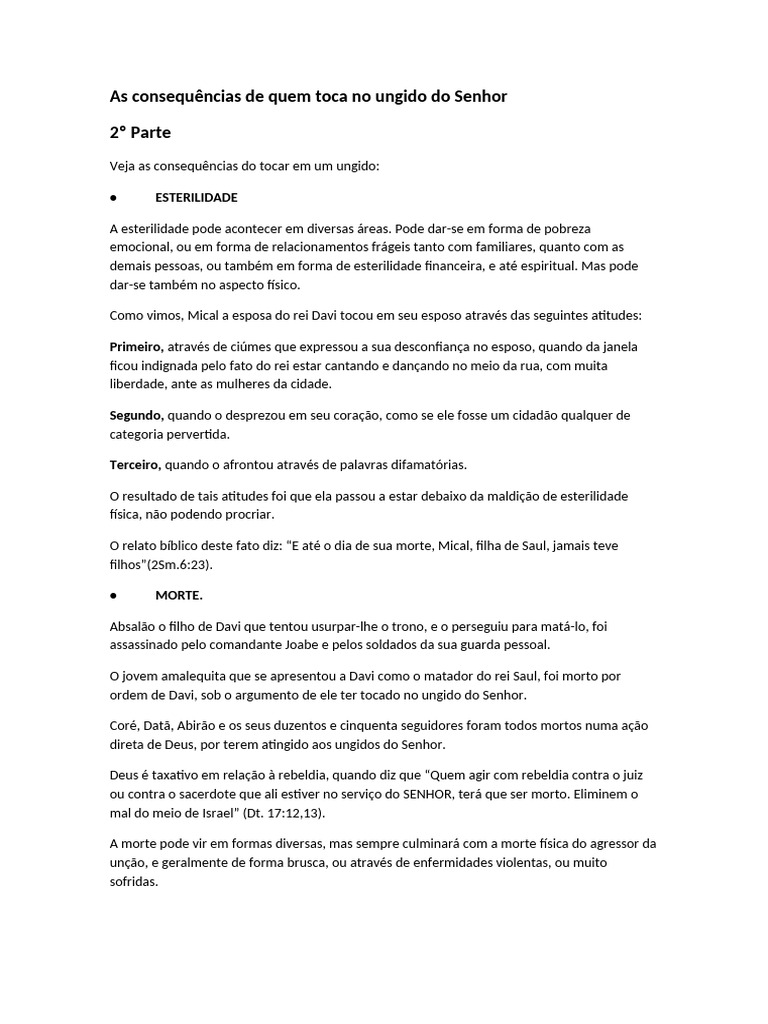 Consequências de Tocar no Ungido do Senhor | PDF | Davi | Olho