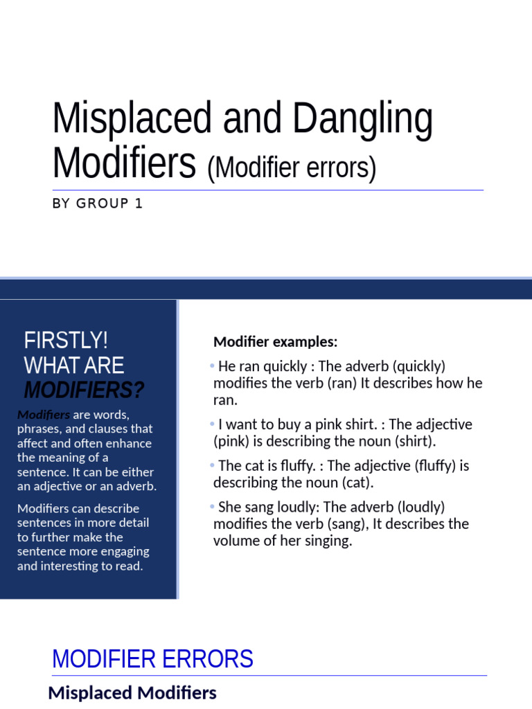 Misplaced and Dangling Modifiers Modifier Errors | PDF | Adverb | Adjective