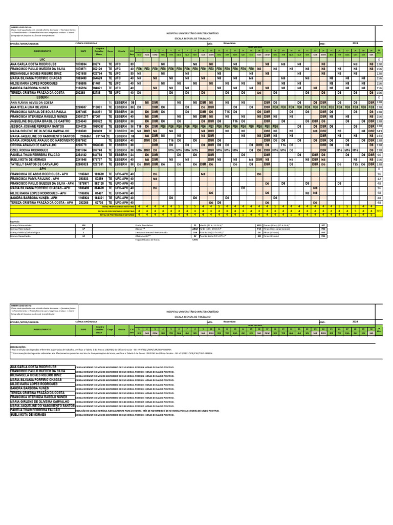 Escala Mensal de Trabalho - Novembro 2024 | PDF