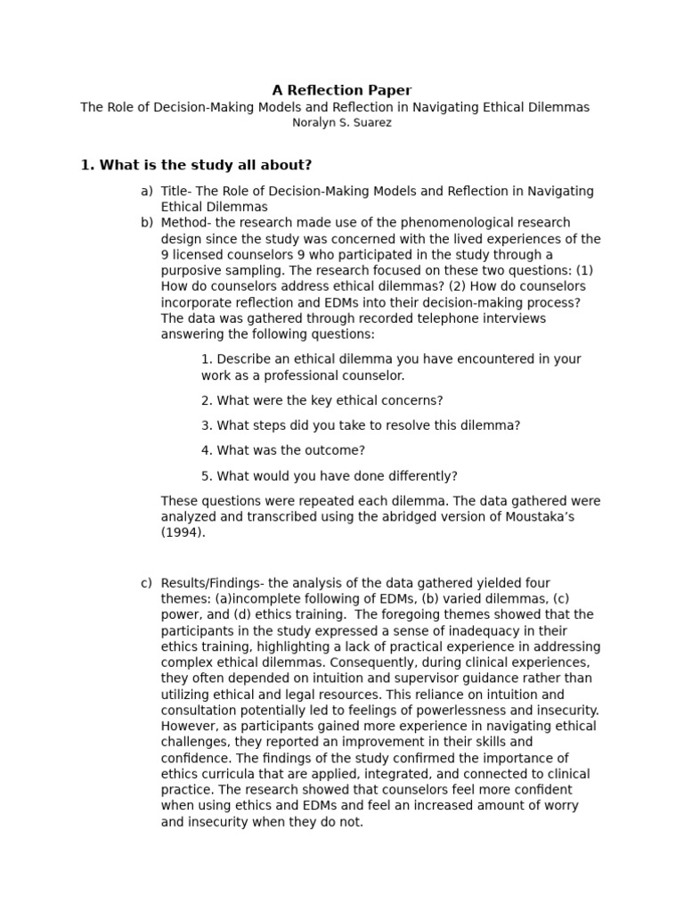 A reflection paper suarez pdf decision making school counselor
