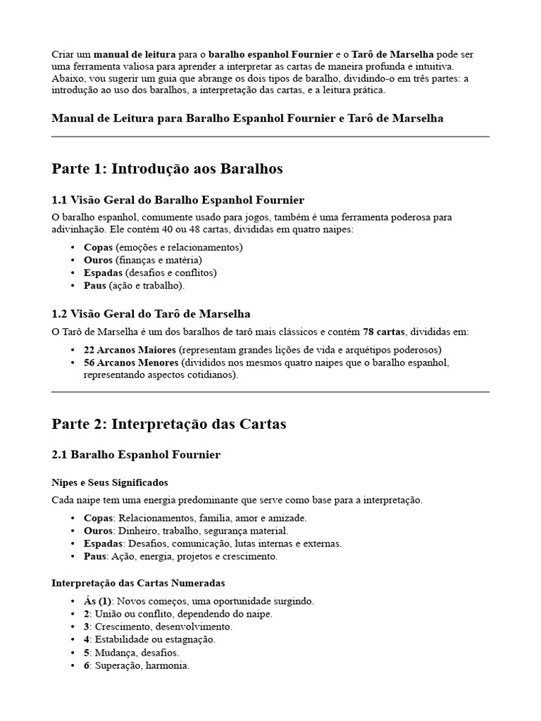 Manual de Leitura: Tarô de Marselha | PDF | Cartas de baralho | Tarô
