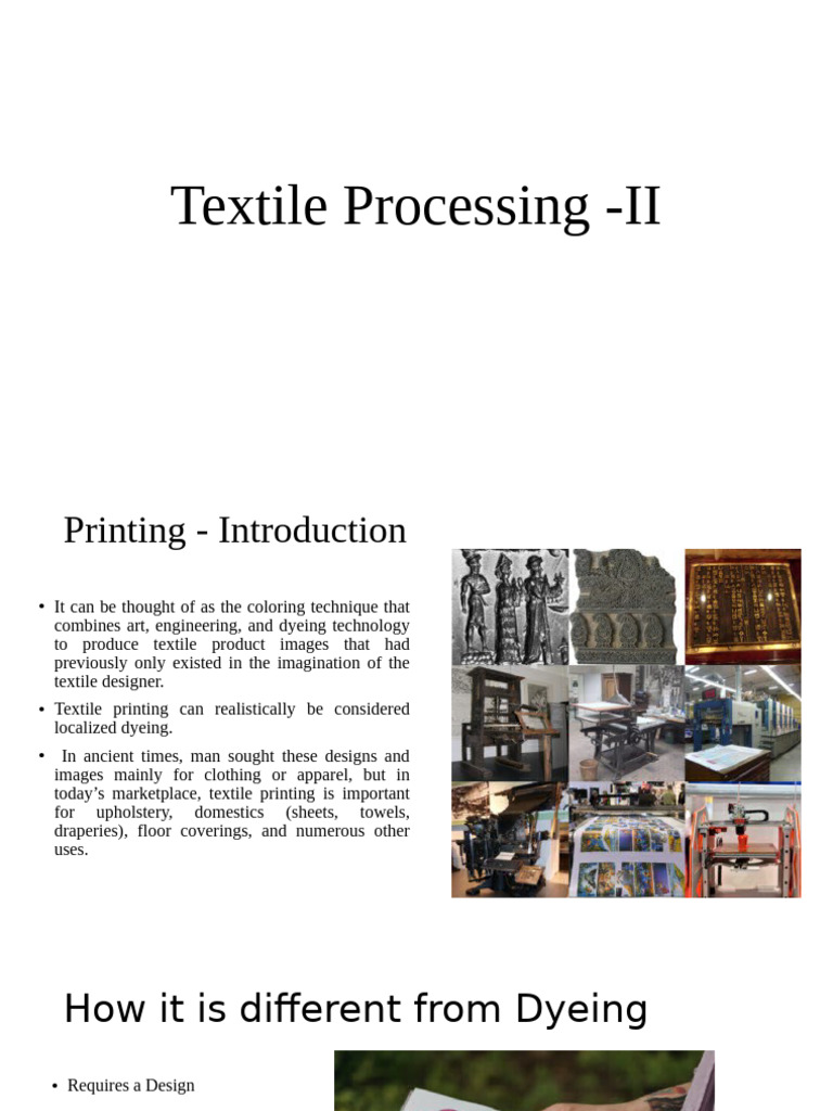 Introduction to Textile Printing Methods | PDF | Textiles | Dyeing