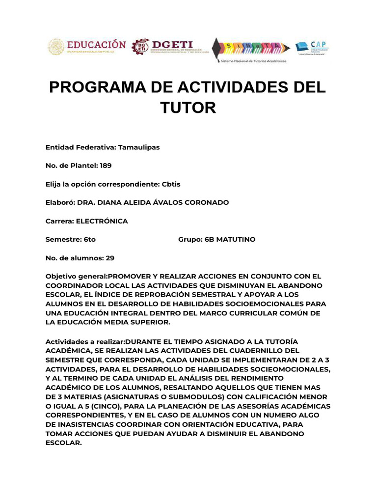 PROGRAMA DE ACTIVIDADES TUTORIA 2023 | PDF