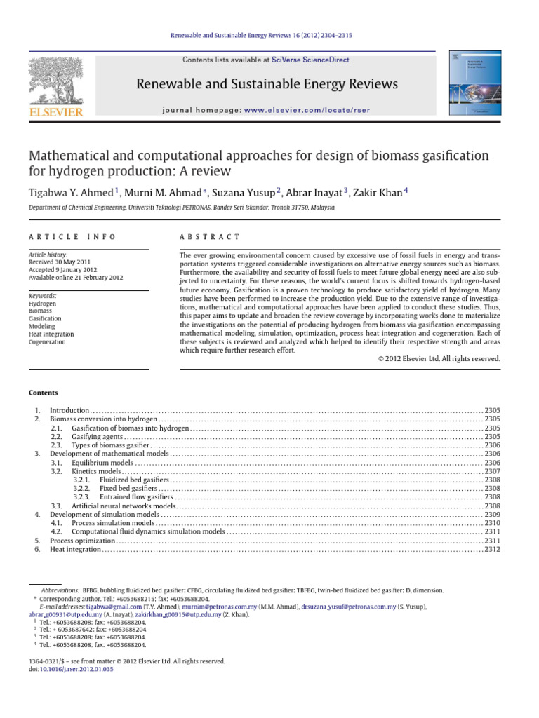 Biomass Gasification for Hydrogen Production | PDF | Gasification ...