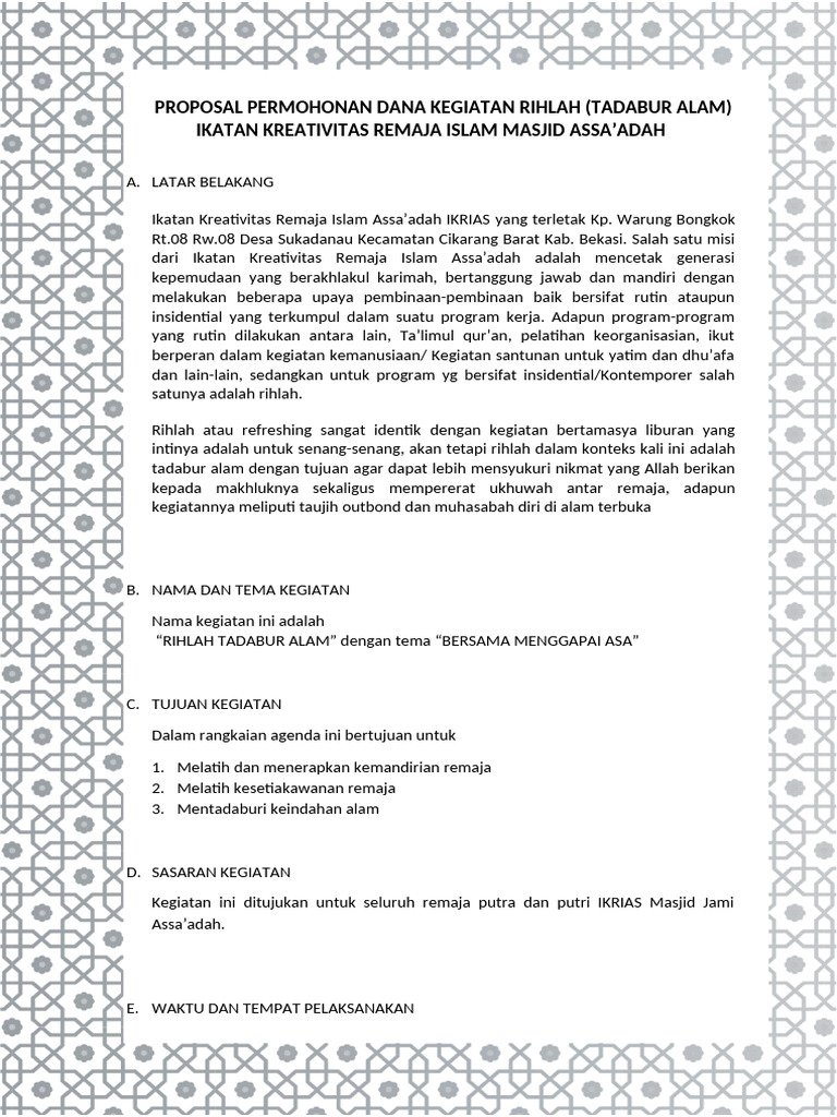 Proposal Permohonan Dana Kegiatan Rihlah | PDF