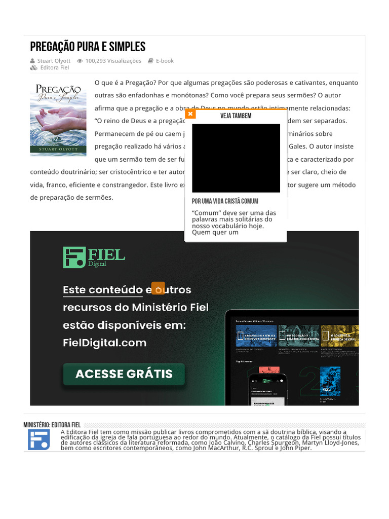 Pregação Pura e Simples: Guia de Stuart Olyott | PDF