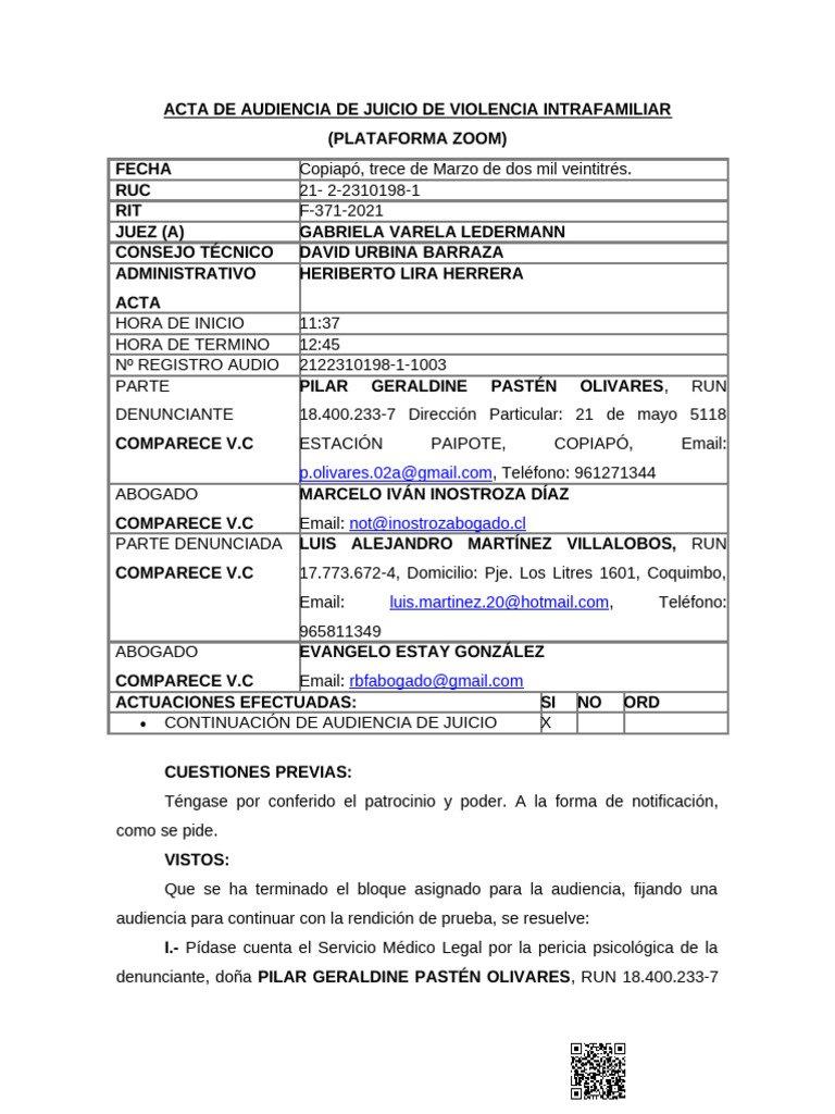 Audiencia Juicio Violencia Intrafamiliar | PDF | Justicia | Crimen y ...