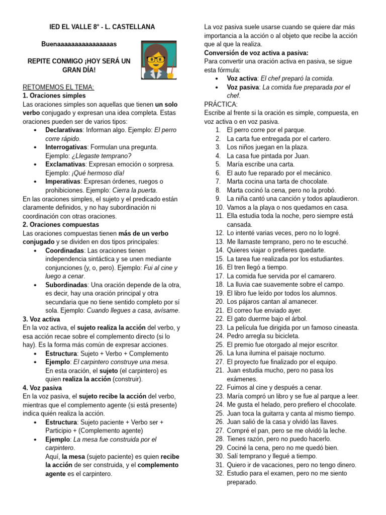 Oraciones Simples y Compuestas | PDF | Oración (Lingüística) | Verbo