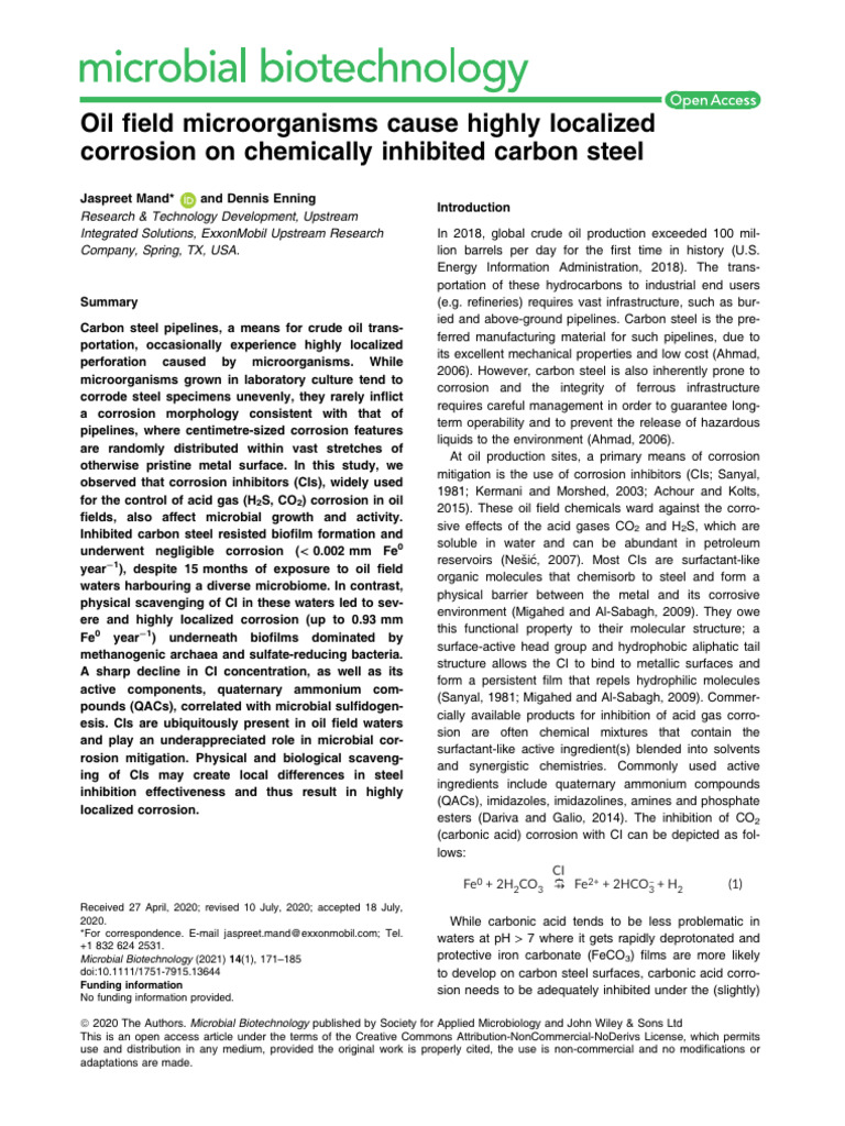 Microbial Biotechnology - 2020 - Mand - Oil Field Microorganisms Cause ...