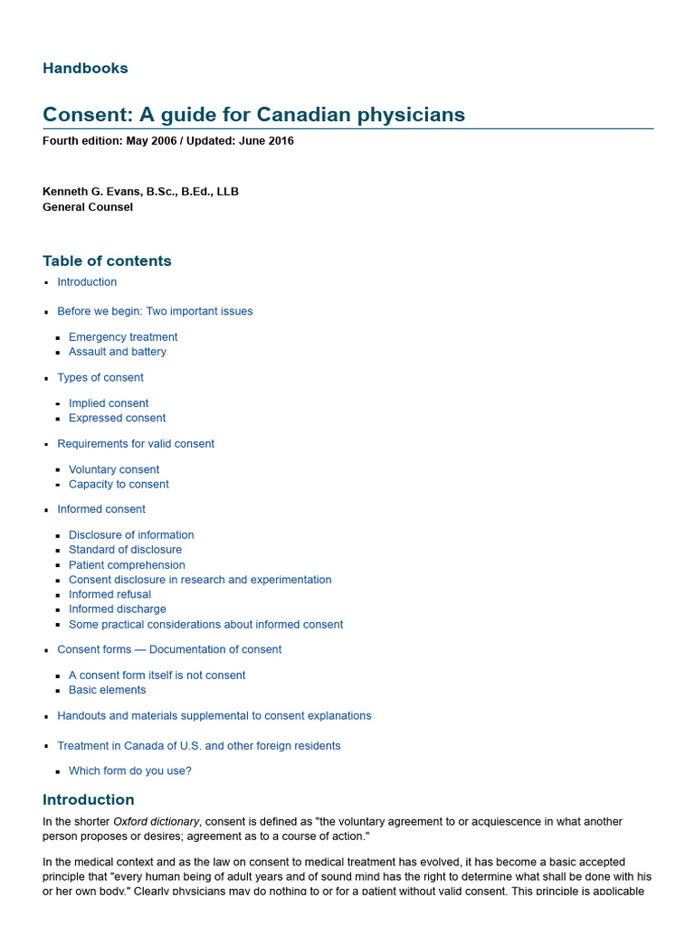 Consent Guide for Canadian Doctors | PDF | Informed Consent | Consent