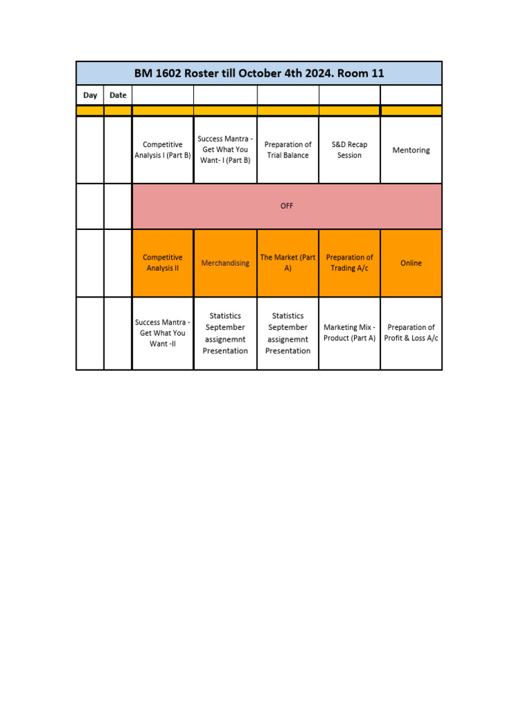 Roster Till 4th October 2024. | PDF