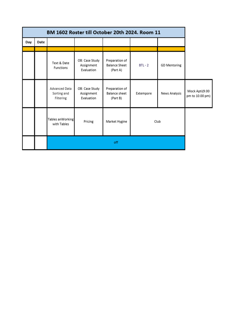Roster Till 20th October 2024. | PDF