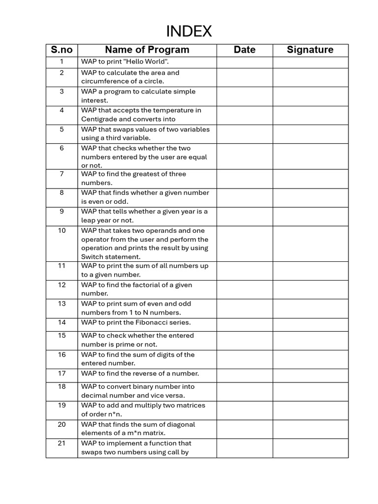 21 Basic Programming Exercises | PDF | Numbers | Matrix (Mathematics)