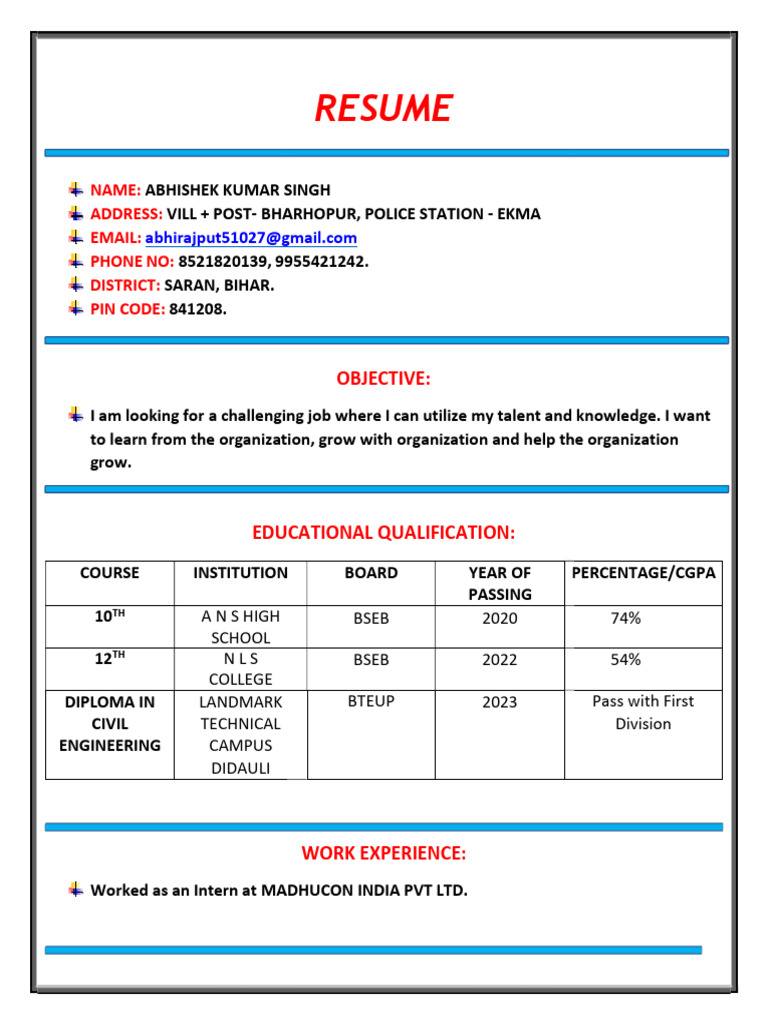 Abhishek Kumar Singh's Resume | PDF