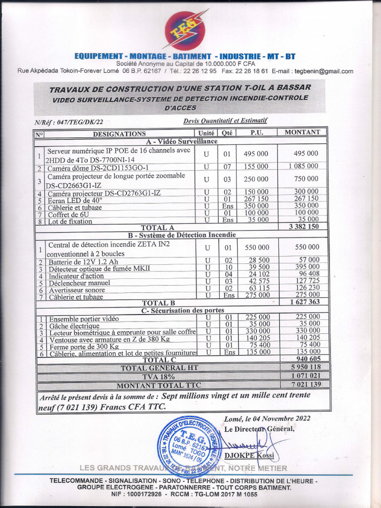 Devis Cfa 221118 | PDF