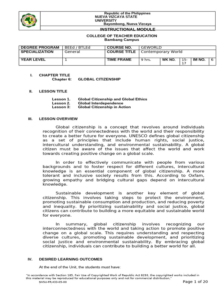 Lesson 16 18 1 Pdf Globalization Sustainable Development