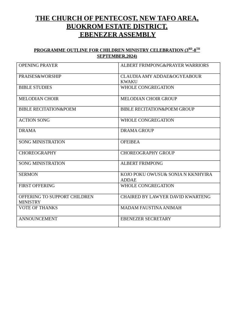 Children's Ministry Celebration Program | PDF