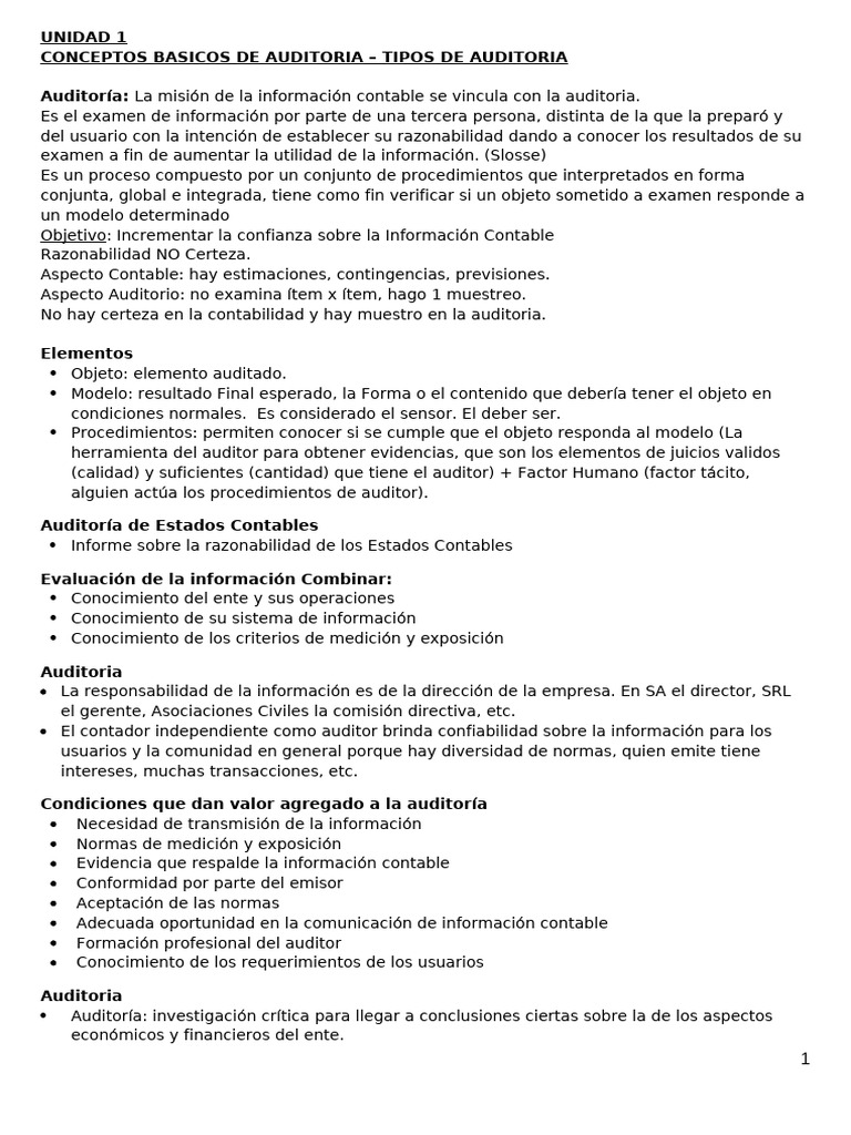 UNIDAD 1 - Conceptos BÃ¡sicos de AuditorÃ - A - Tipos de AuditorÃ - A ...