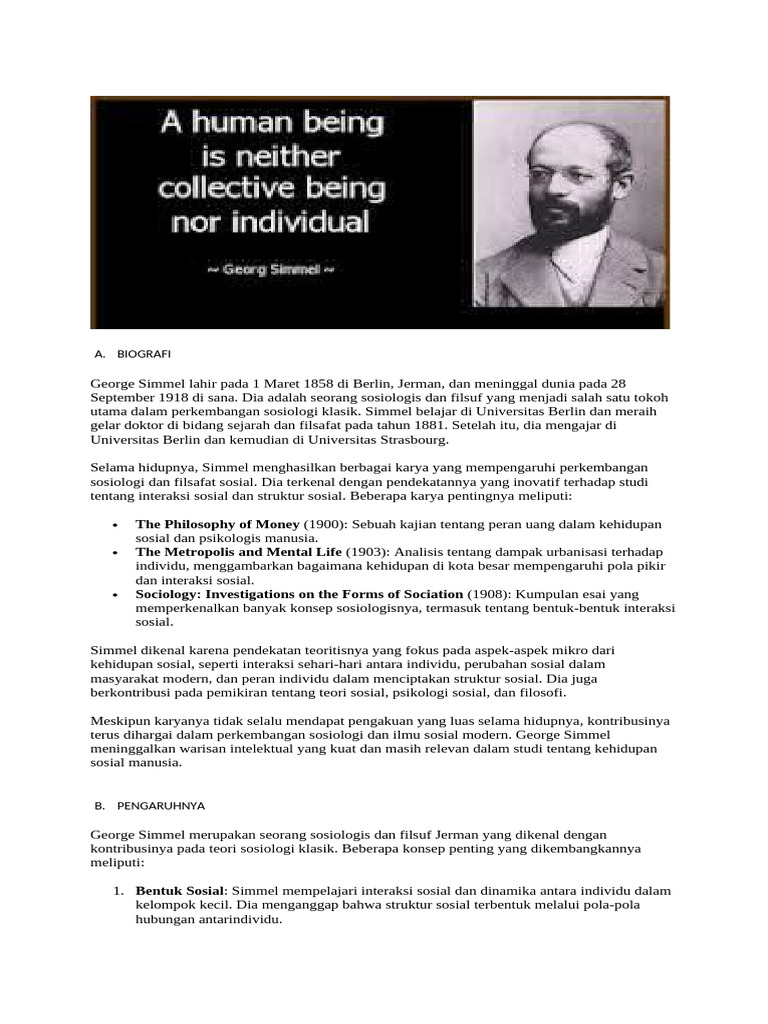 Kontribusi George Simmel dalam Sosiologi | PDF