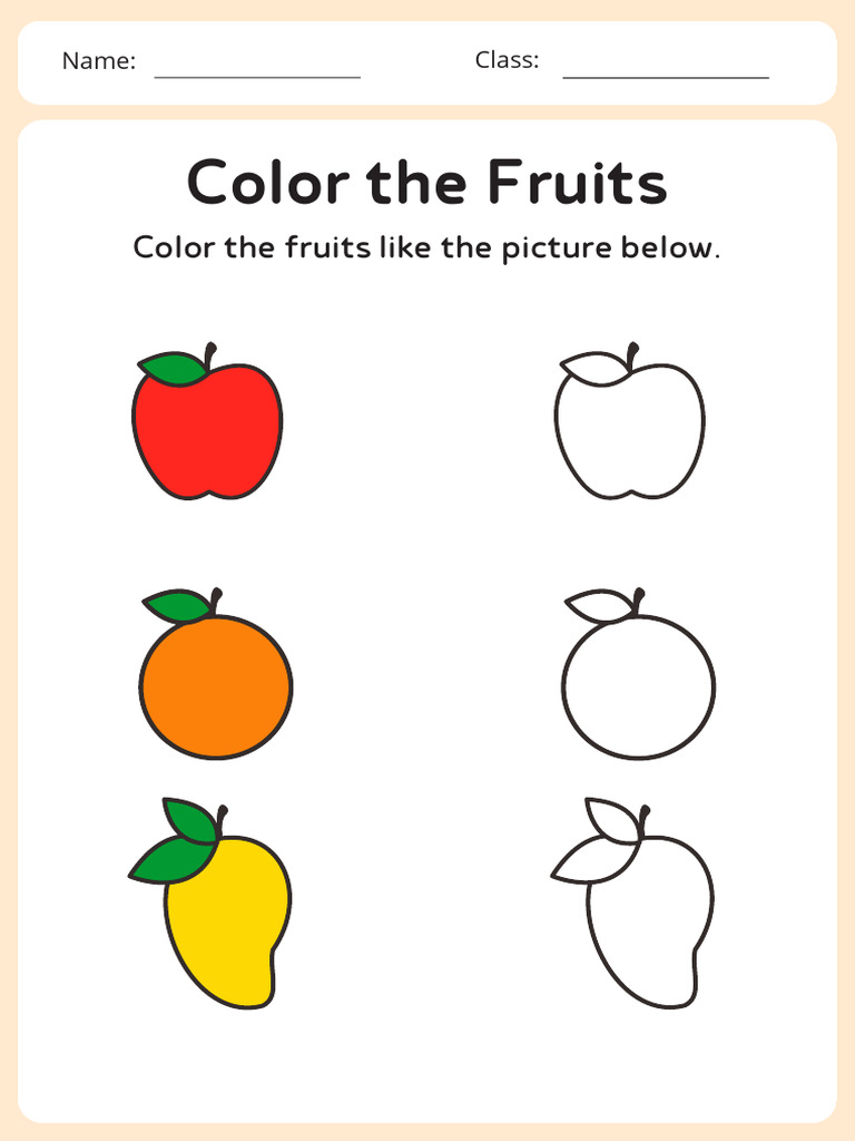 Color The Fruits Worksheet in Playful Illustrative Style | PDF