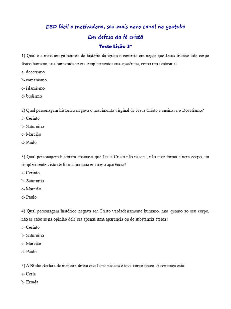 Docetismo e Cerinto na EBD | PDF