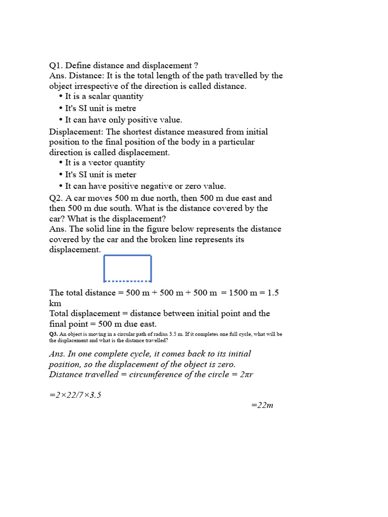 Distance vs Displacement Explained | PDF