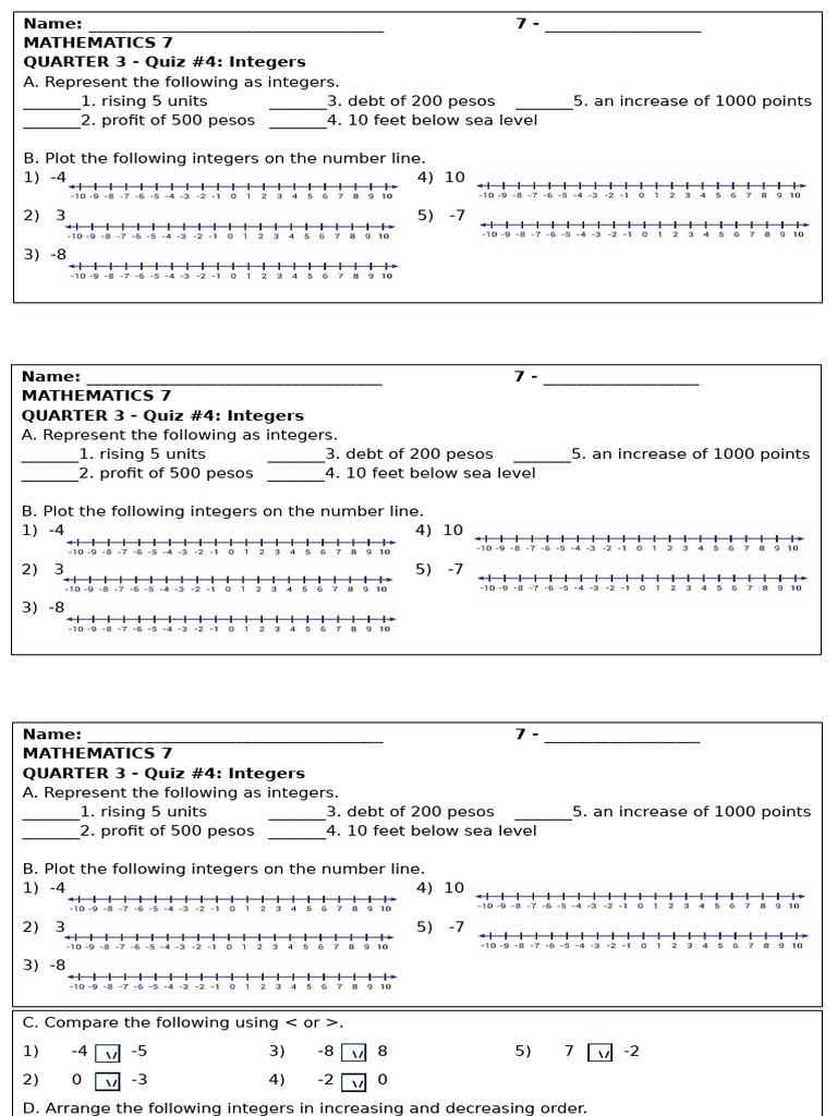 Quiz#4 - Integers | PDF