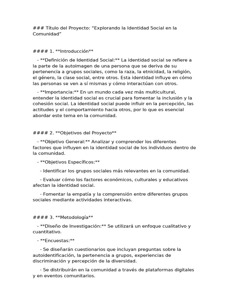 Proyecto de La Identidad Social en La Comunidad | PDF | Grupo social ...