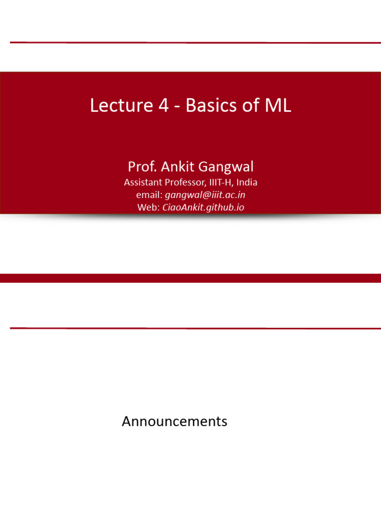 Lecture 4 Basics Of Ml Pdf Machine Learning Artificial Neural