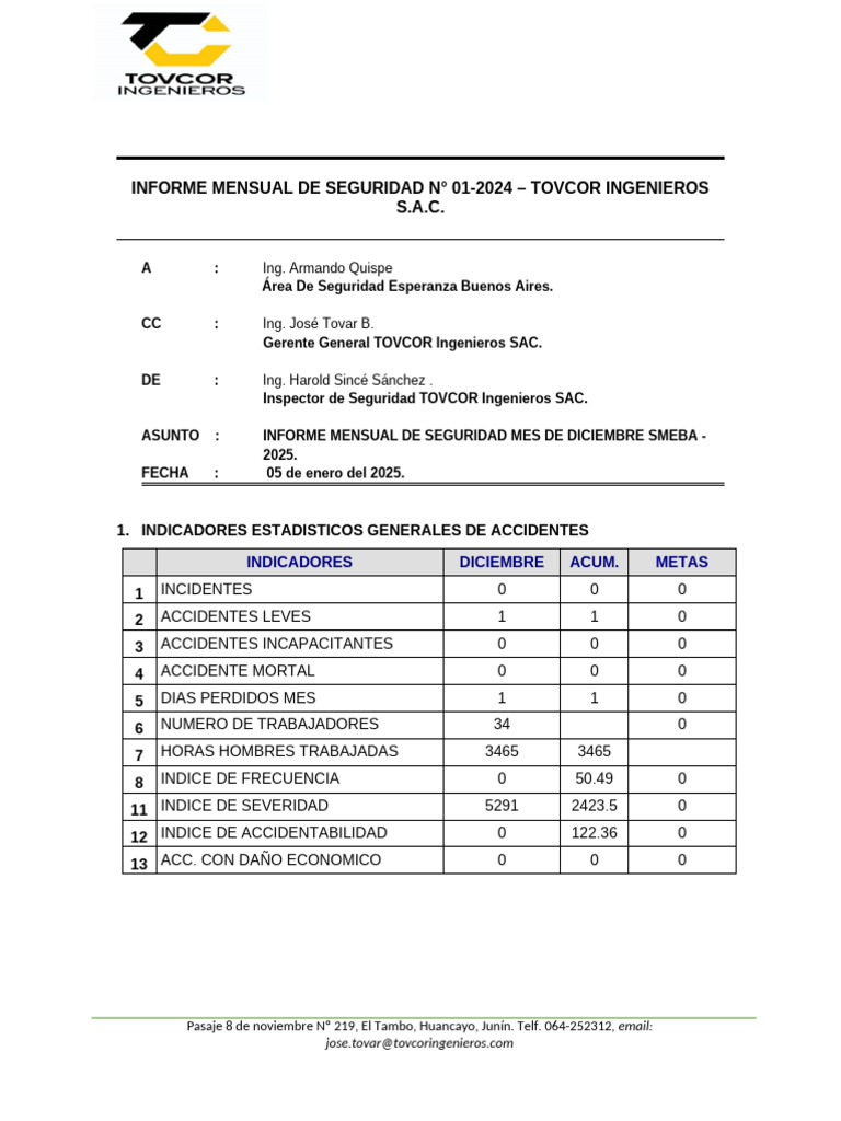 Informe de Seguridad Diciembre 2024 TOVCOR | PDF