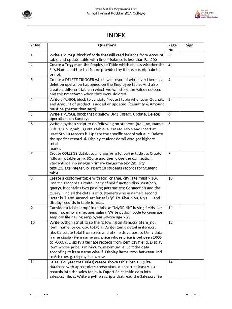 PL/SQL and Python Database Tasks | PDF | Pl/Sql | Table (Database)