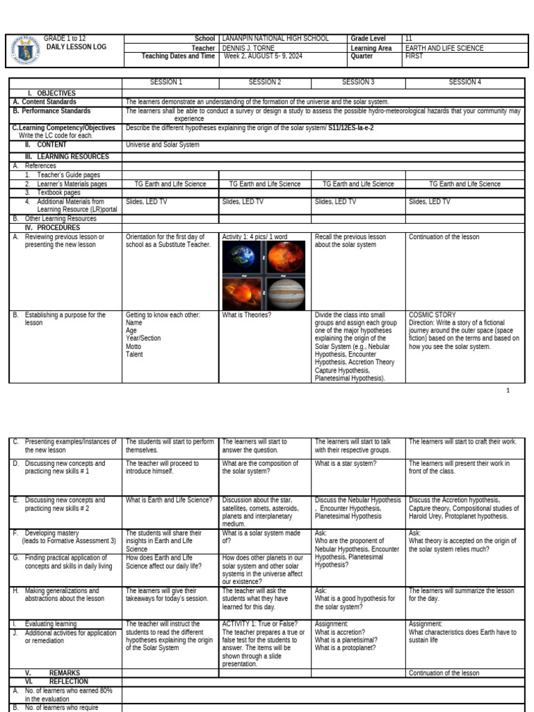 Q1 Earth and Science Week 2 | PDF | Solar System | Cognition