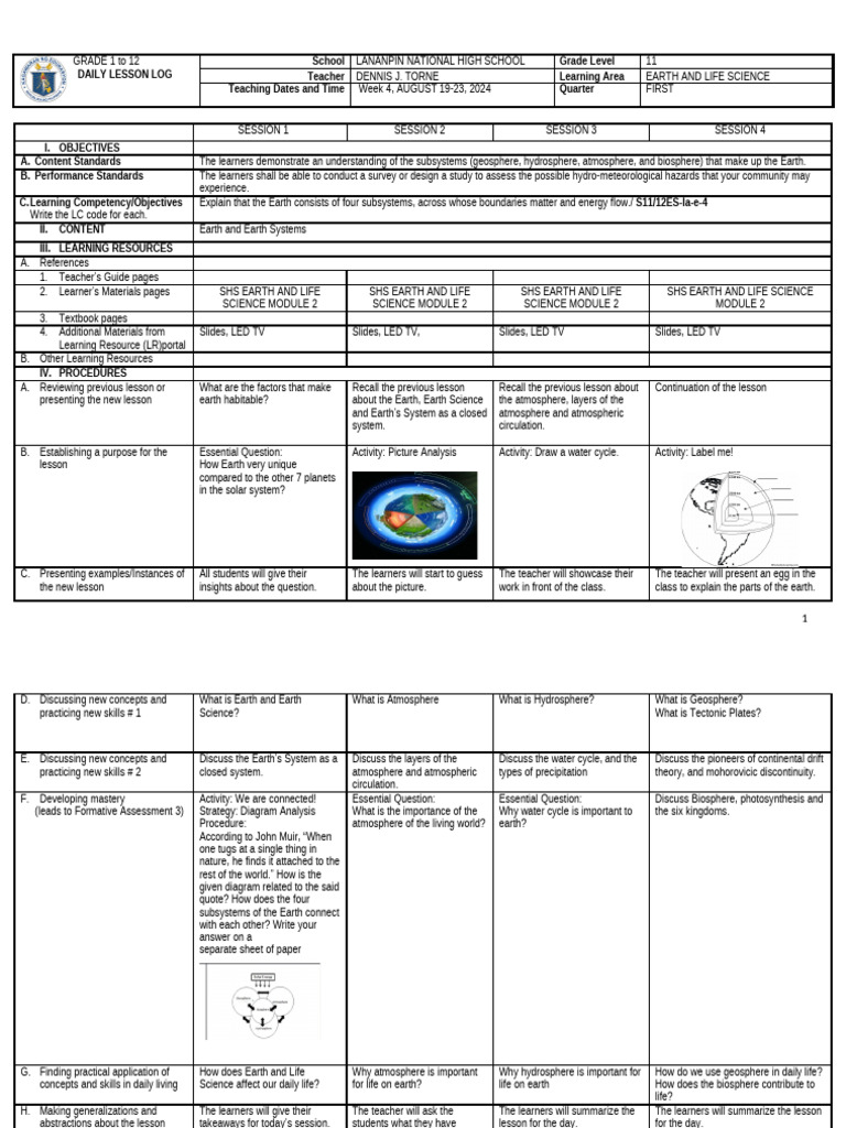 Q1 Earth and Science Week 4 | PDF | Earth | Earth Sciences
