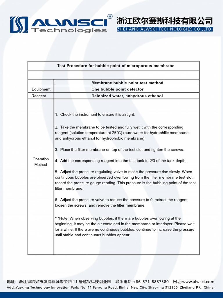 Bubble Point Test for Membrane Filters | PDF