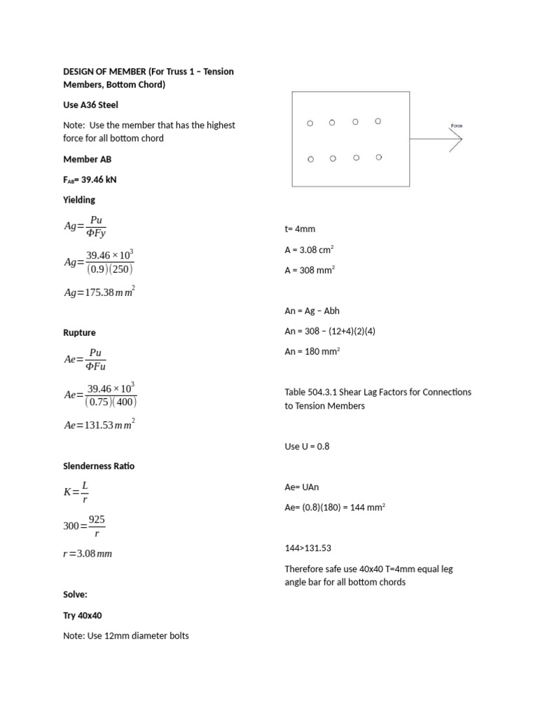 Member Design Truss 1 Pdf Truss Structural Engineering