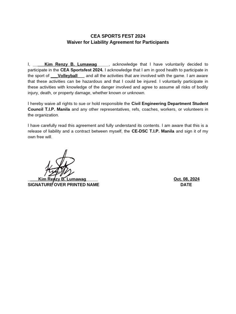 Volleyball Waiver | PDF
