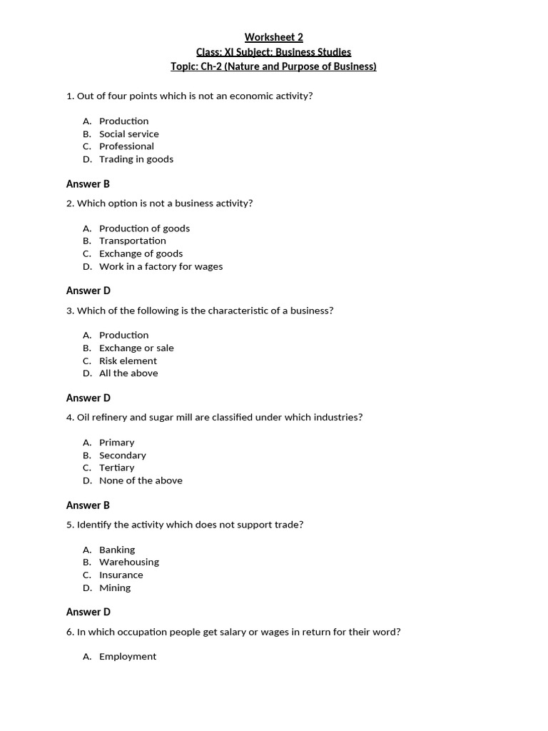 As worksheet 2 ch 1 nature and purpose of business pdf