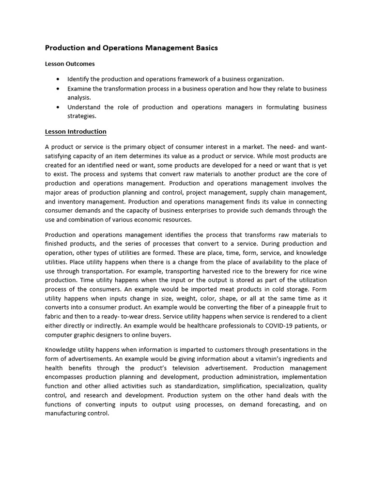 Production and Operations Management Guide | PDF | Supply Chain ...