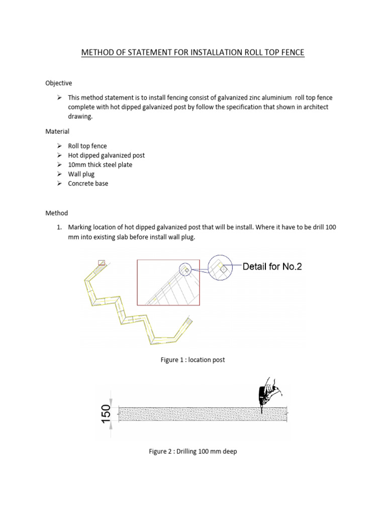 Roll Top Fence Installation Method Statement | PDF
