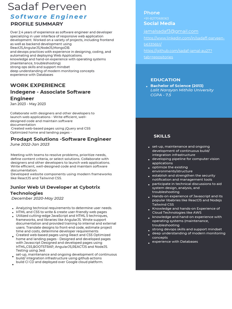 Junior Web UI Developer Resume | PDF | Angular Js | World Wide Web