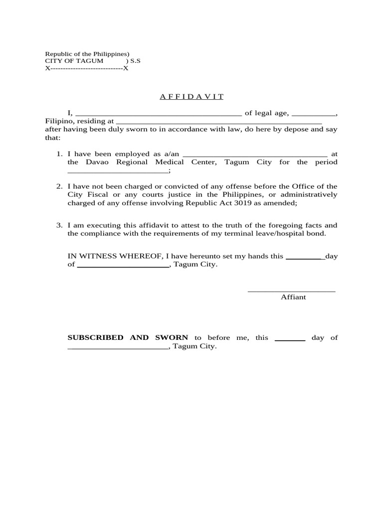 Affidavit for Terminal Leave in Tagum | PDF