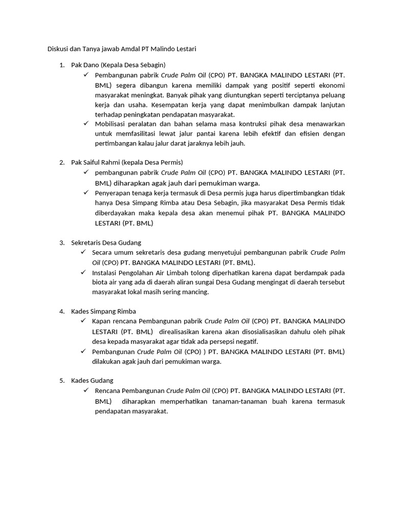 Dampak Pembangunan Pabrik CPO BML | PDF