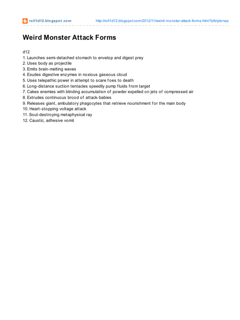Unique Monster Attack Methods | PDF