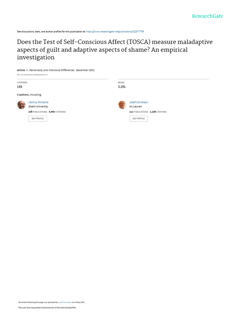 Does The Test of Self-Conscious Affect TOSCA Measu | PDF | Shame ...