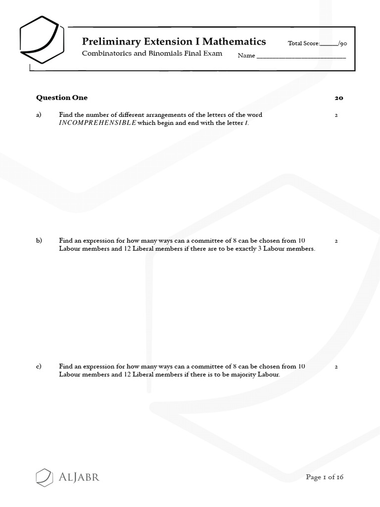 Combinatorics and Binomials Exam Guide | PDF | Mathematics