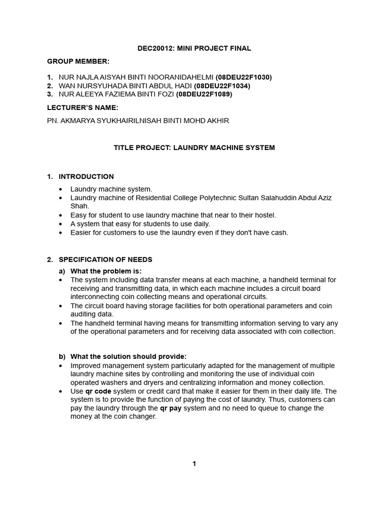 Mini Project Final - F1030, F1034, F1089 (Deu2b) | PDF | Washing ...